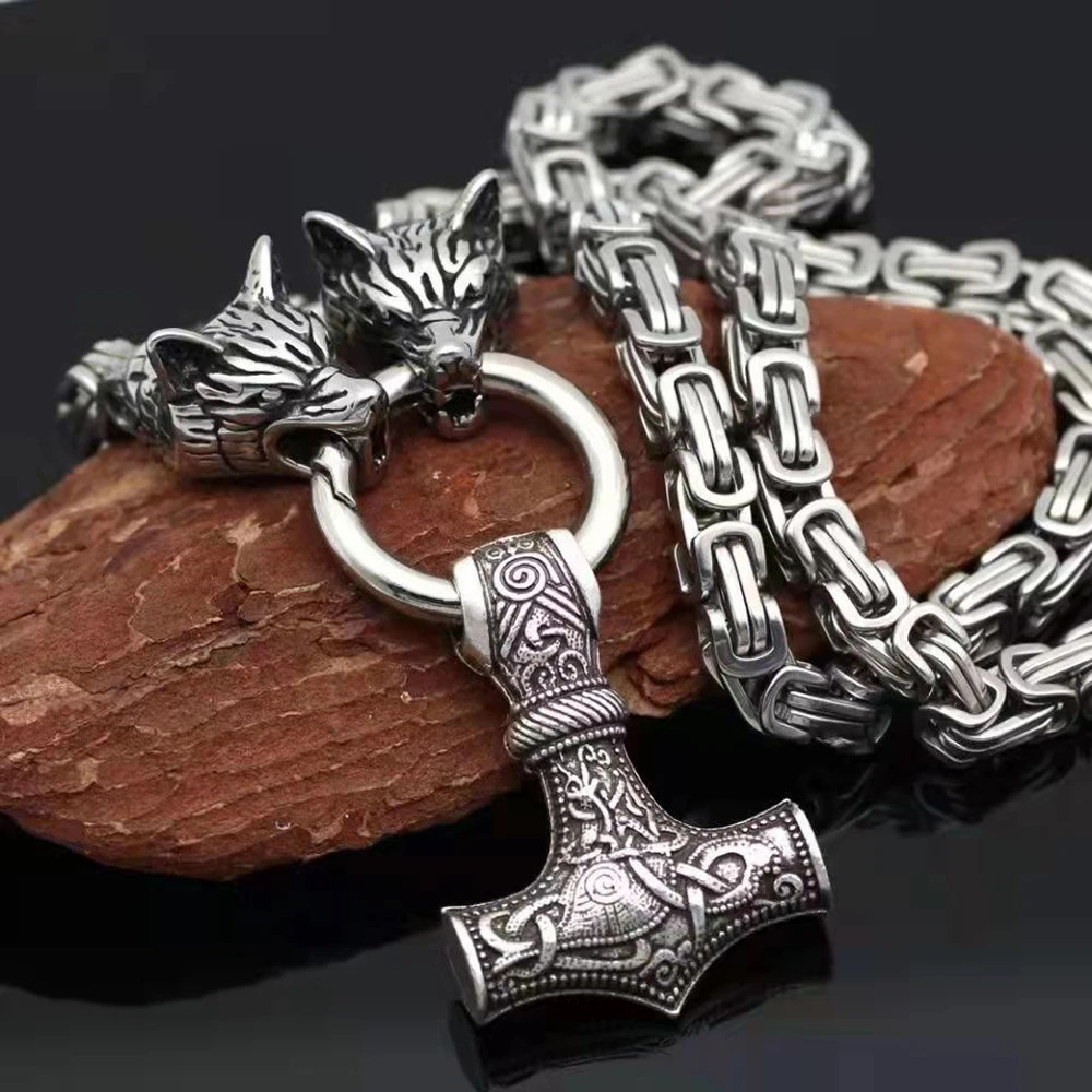 Wolf Head Steel Pendant | 60cm (23.6in) Nordic Viking Celtic Necklace