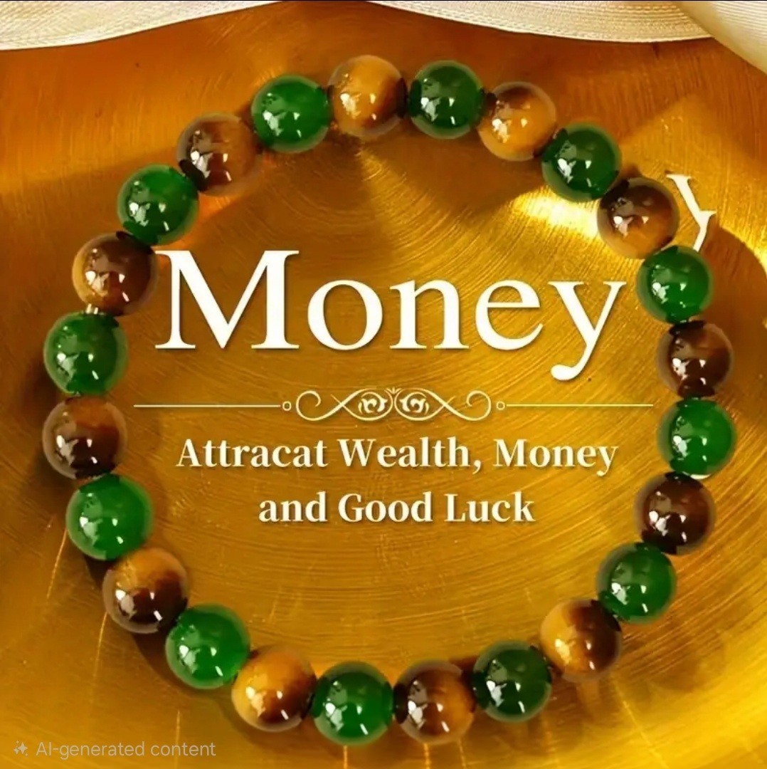 Money Bracelet Tiger Eye Green Crystal Attract Wealth Luck Free Ship US Seller