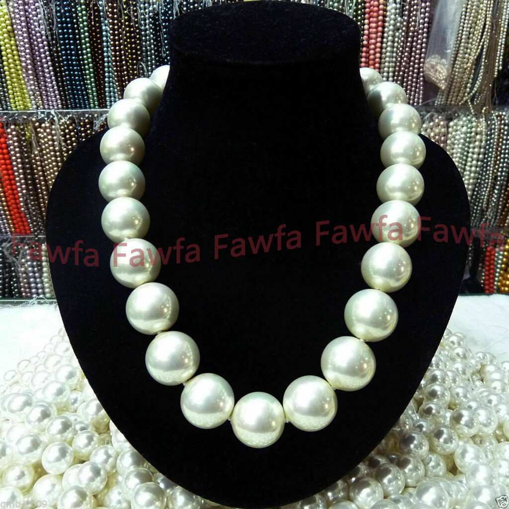 Fashion Huge AA16mm White South Sea Shell Pearl Round Beads Jewelry Necklace 18″