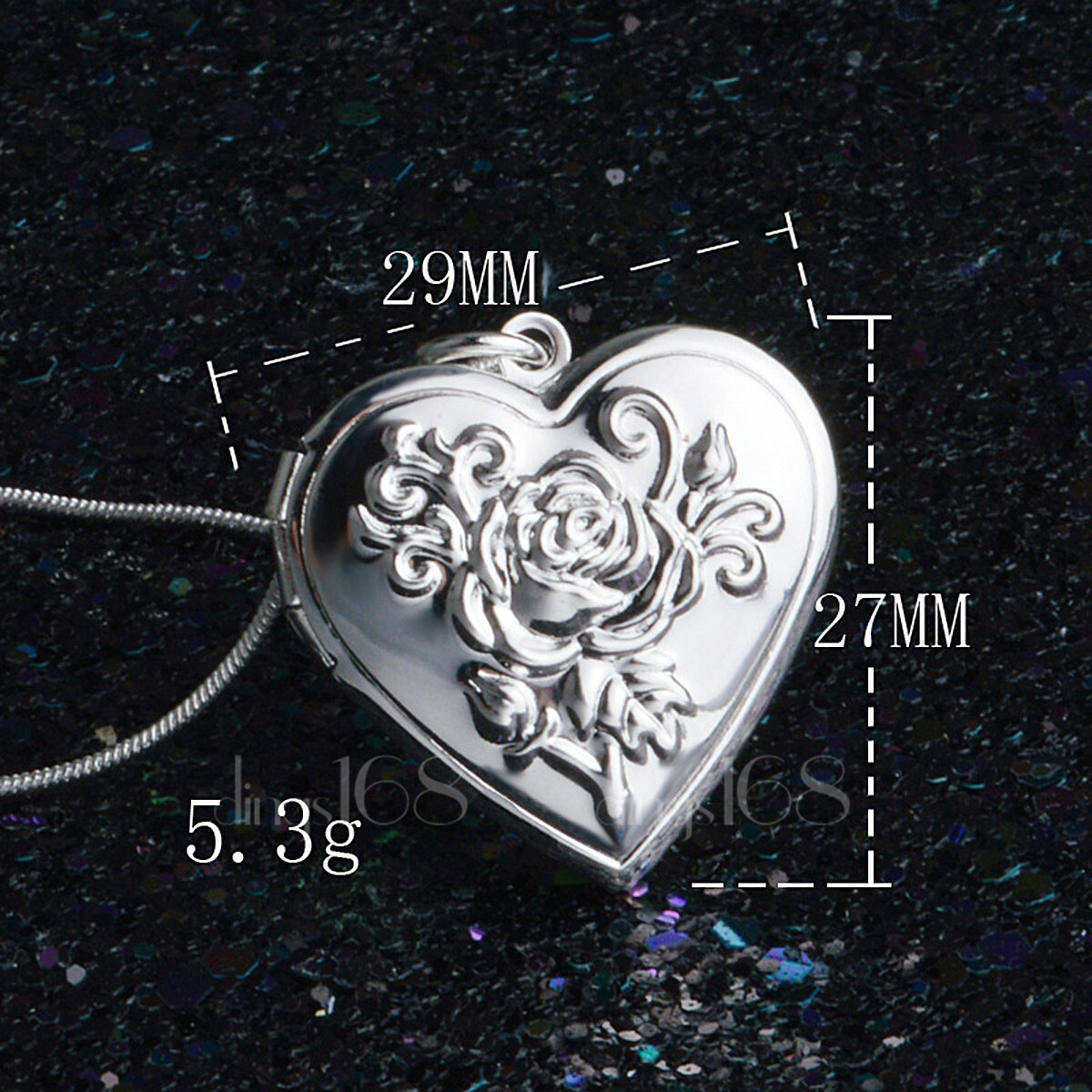 925 Sterling Silver Heart Open Locket Rose Flower Pendant + Necklace Chain H42