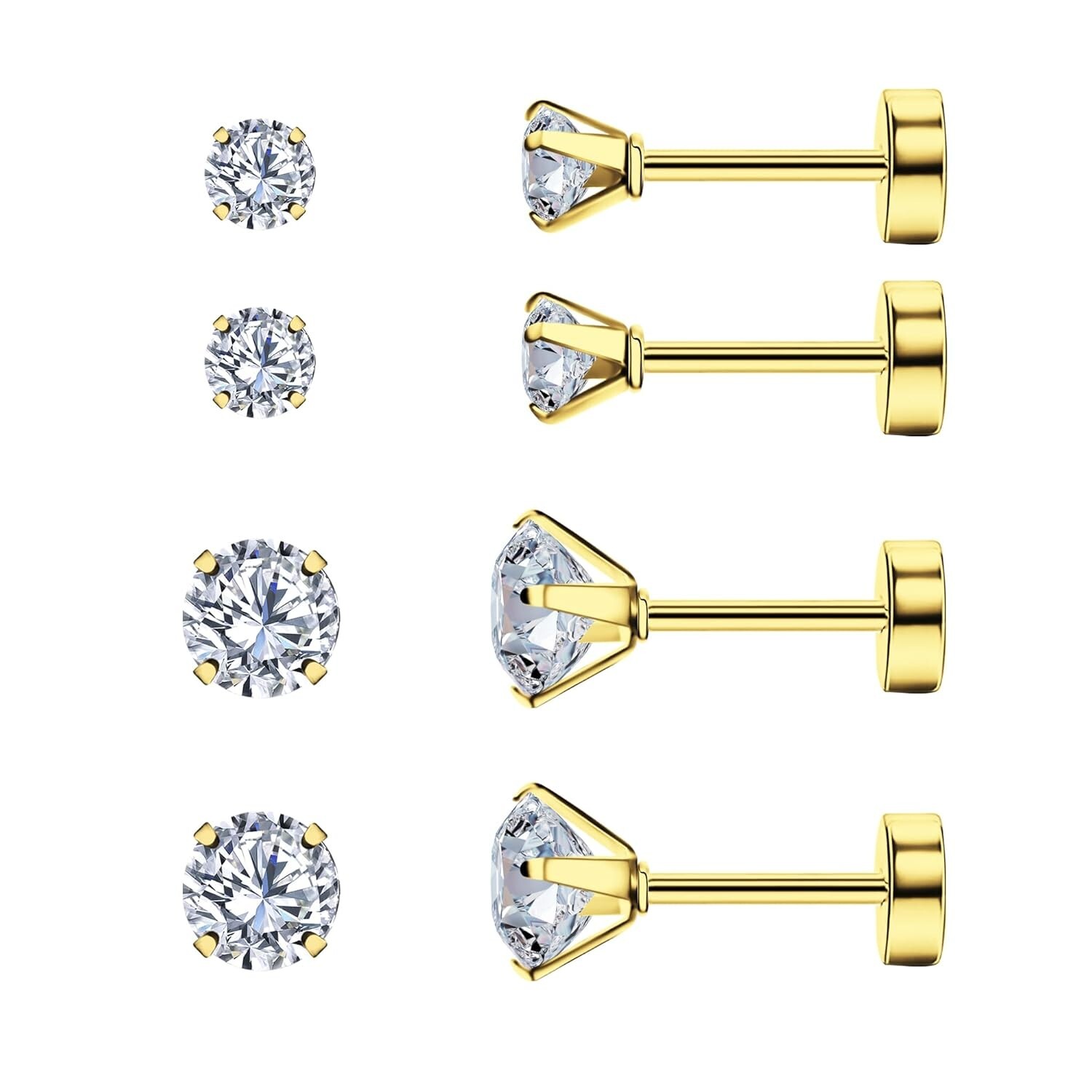 2 Pairs Gold Flat Back Earrings, 14k Screw Back Earrings Gold Cartilage Gold …