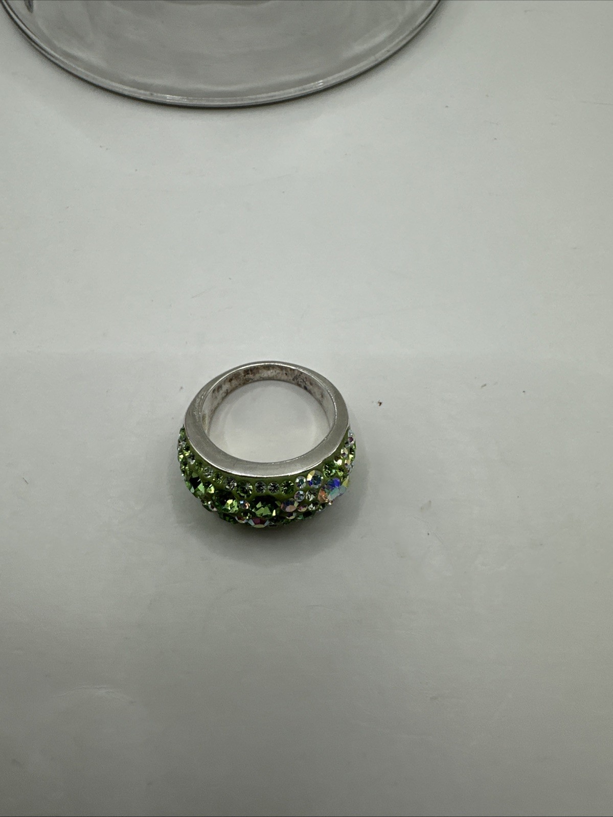 Silver Tone Jacmel JCM Brass Crystal Domed Pave Pageant Ring Sz 8