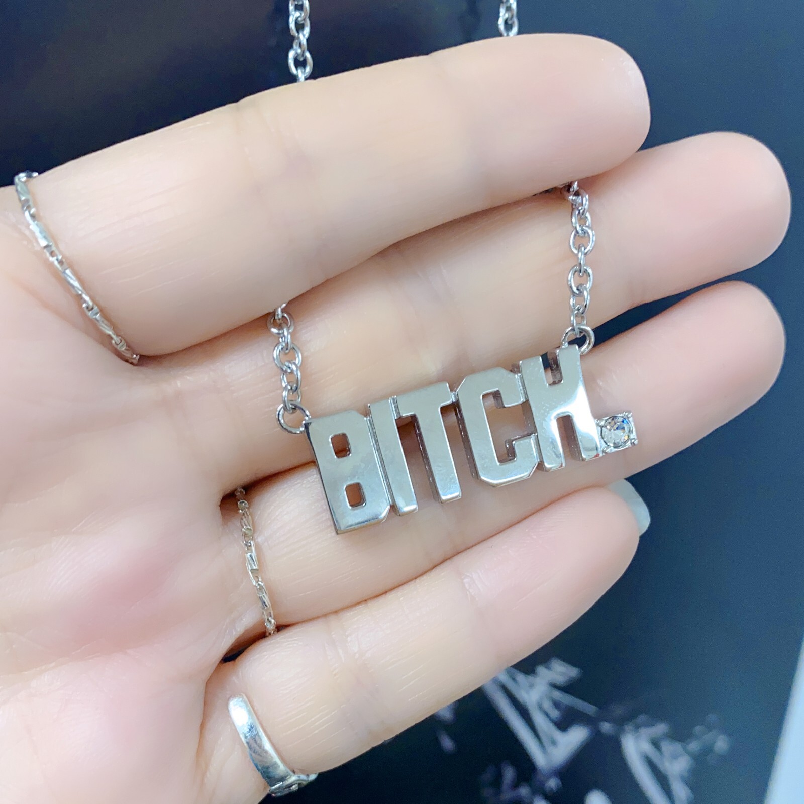 BITCH Pendant Block Letter Necklace with Swarovski crystal By Controse
