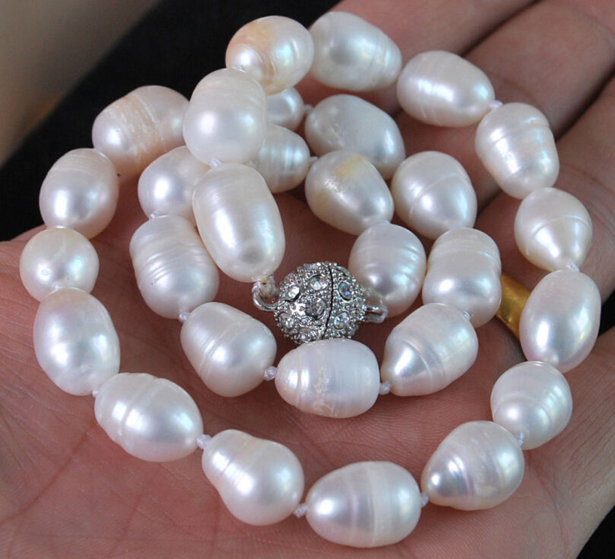 9x11mm Genuine Natural white akoya freshwater cultured pearl necklace 18”