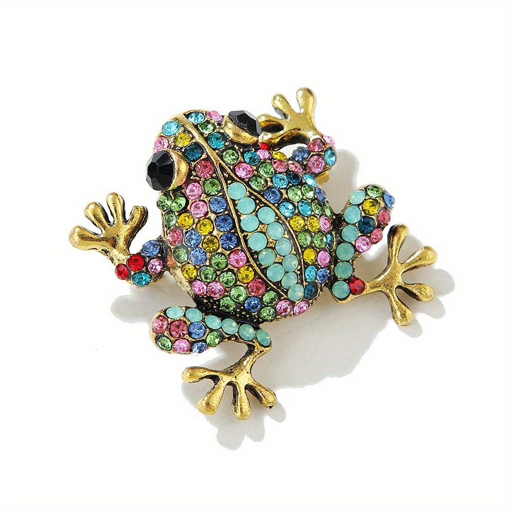 2 Pcs Vintage-style Frog Brooches, Sparkling Rhinestone-zinc Alloy Animal Pins.