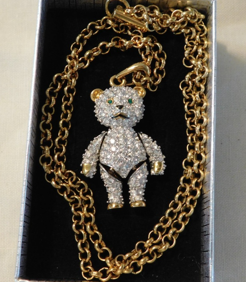 Authentic Swarovski Crystal Teddy Bear Jointed Pendant Necklace