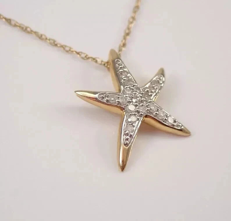 1.00Ct Round Simulated Diamond Women’s Starfish Pendant Necklace 14k Gold Plated