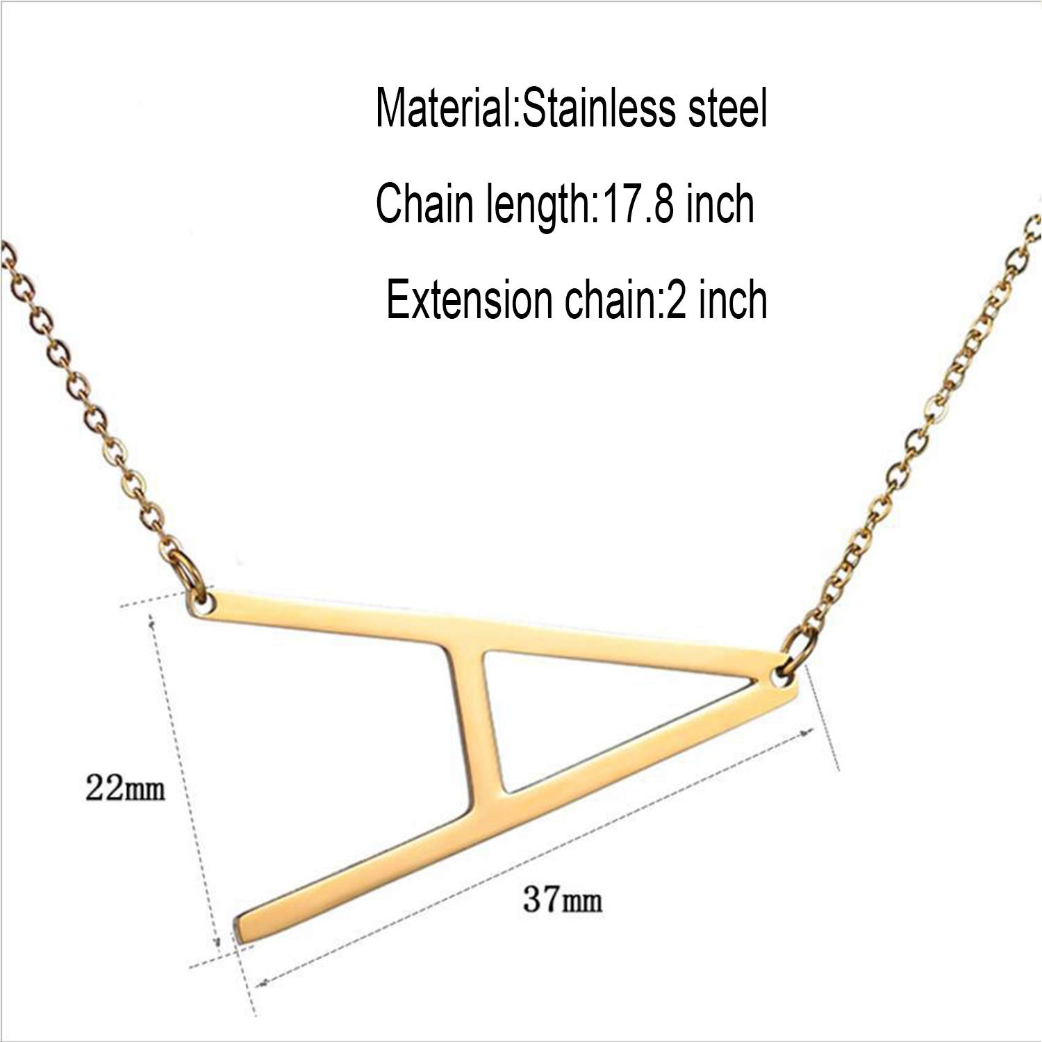 Sideways Initial Necklace 18K Gold Plated Stainless Steel Large Letter Pendant