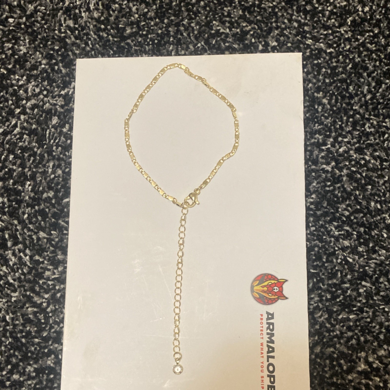 Gold Tone Figaro Chain Necklace, Adjustable Extender, Clear CZ Round Charm