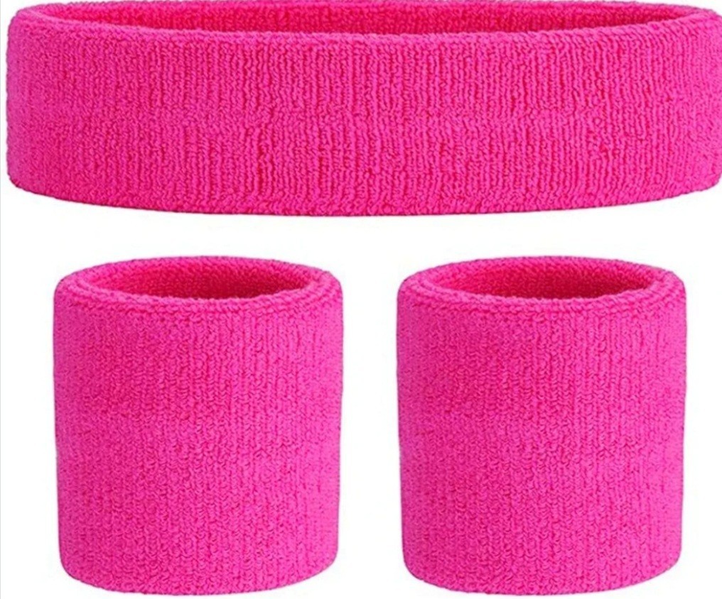 Women 3PC Neon Wristbands Sweatbands Headband and Wrist Bands Neon Fancy Dress