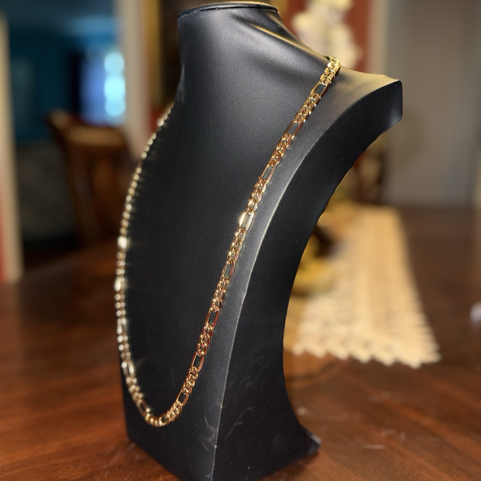 New 30 inch Stamped 14K Gold-Plated Frosted Figaro Chain w/ Lobster Clasp