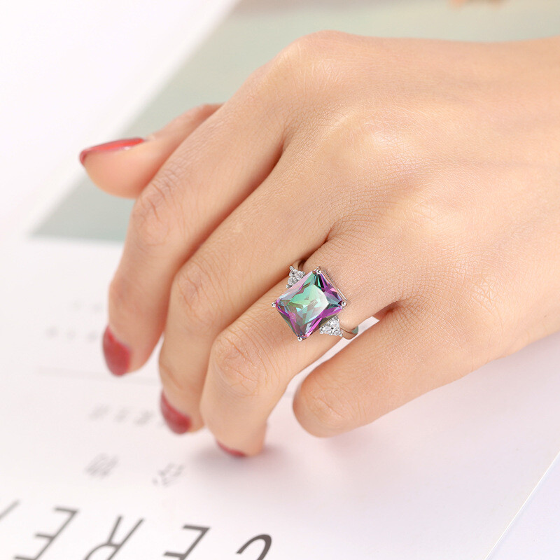 Xmas Multi Natural Amethyst Mystic Topaz AAA Zircone Platinum Plated Ring 7 8 9