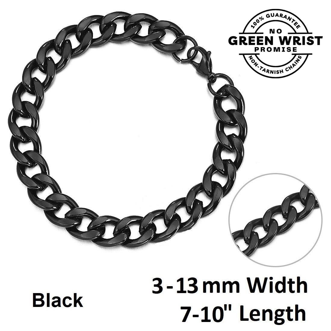 *UK* Black 316L Stainless Steel Cuban Bracelet 18-25cm Mens Curb Link Chain