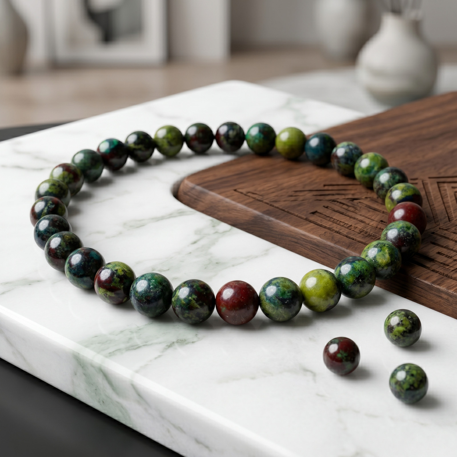 Natural Dragon Bloodstone Bracelet 4mm Round Bead Strength Vitality Gift for Her