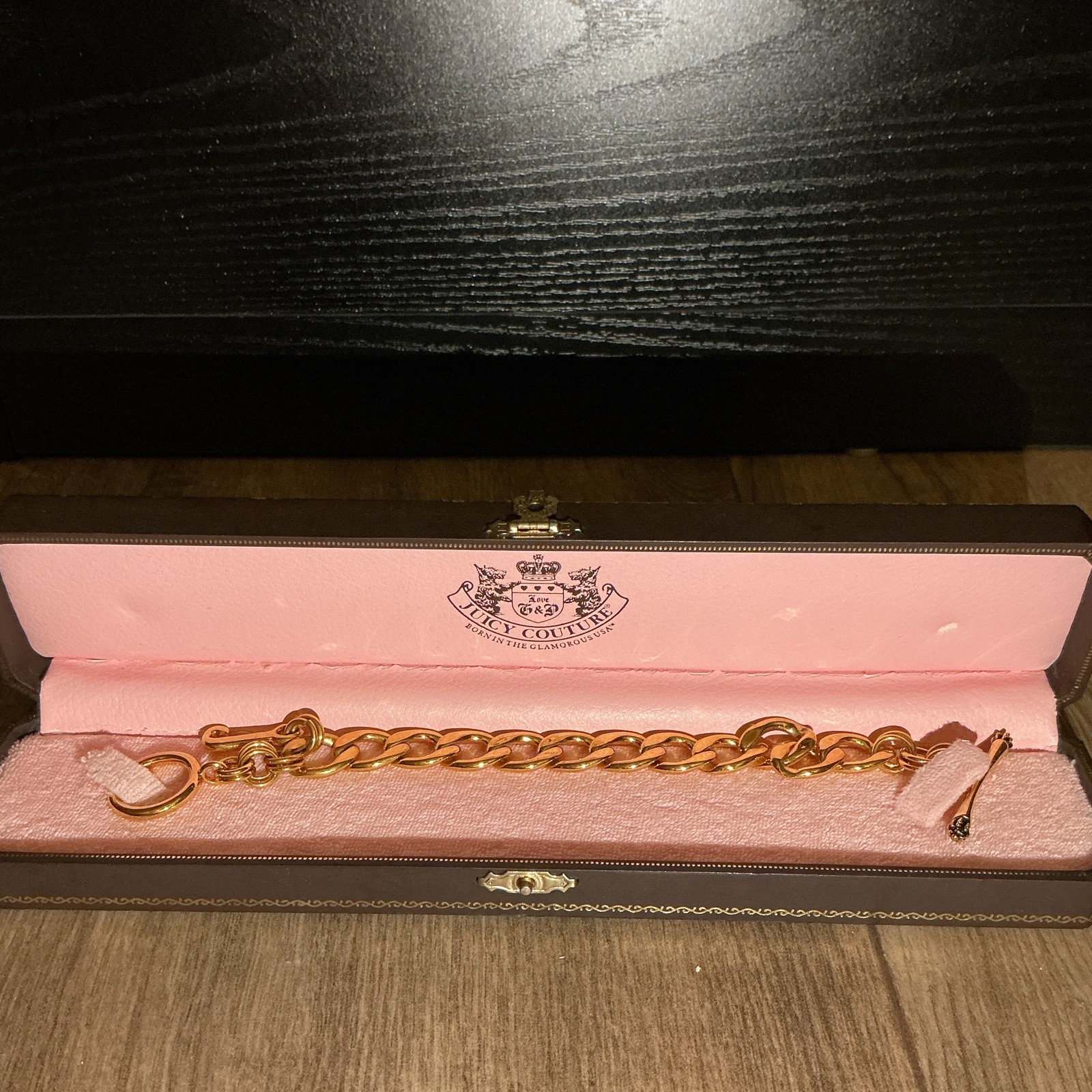 Juicy Couture Gold starter bracelet and rare dog carrier charm from early 2000s