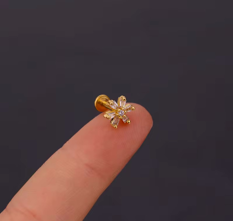 Internal Threaded Flat Back Gold Cartilage Helix Lobe Tragus Conch 16G Earrings