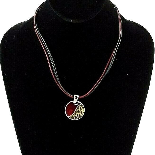 Chicos Necklace Multi Strand Cord Pendant Rhinestone Enamel Resin