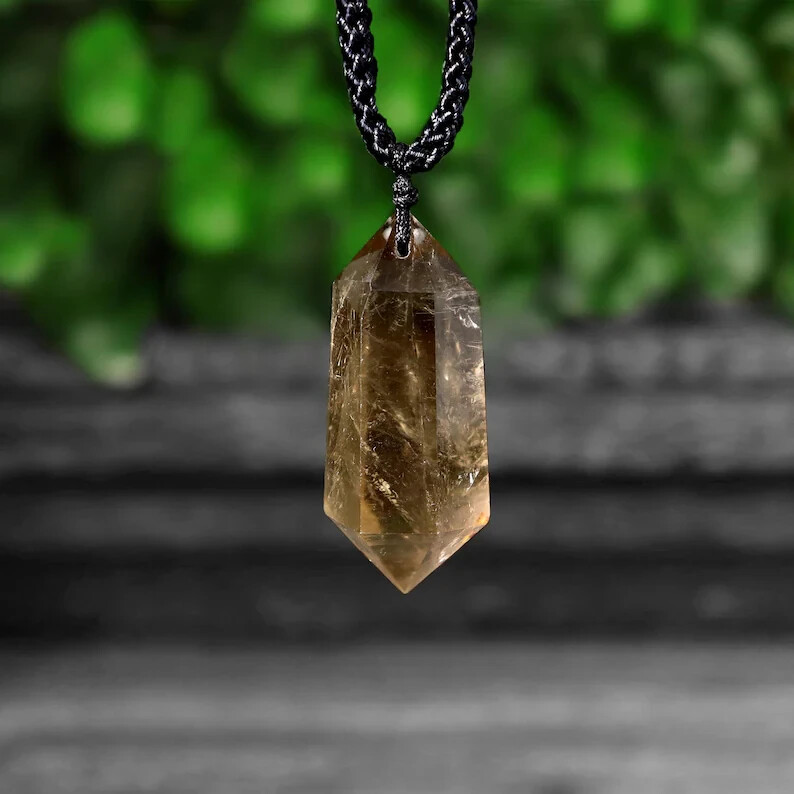 Smoky Quartz Double Point Pendant Natural Crystal Chakra Women Men Necklace Gift