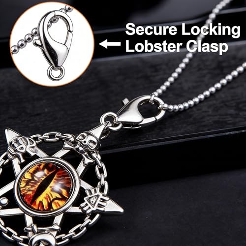 Star & Evil Eye Titanium Steel Necklace, 2.23ft Dragon Bone Chain with Yellow