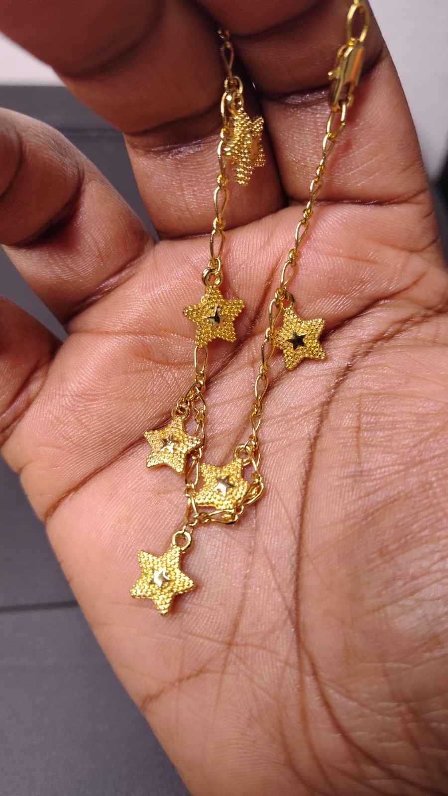 Gold Tone Celestial Star Dangle Charm Cable Chain Bracelet Lobster Clasp