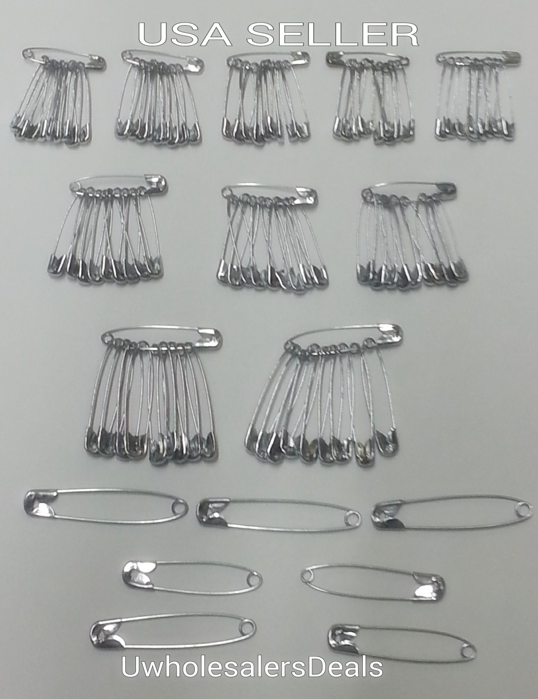 100 Safety Pins Silver Tone Assorted Sizes 2″, 1-1/2″. 1-1/4″, 1″ NEW
