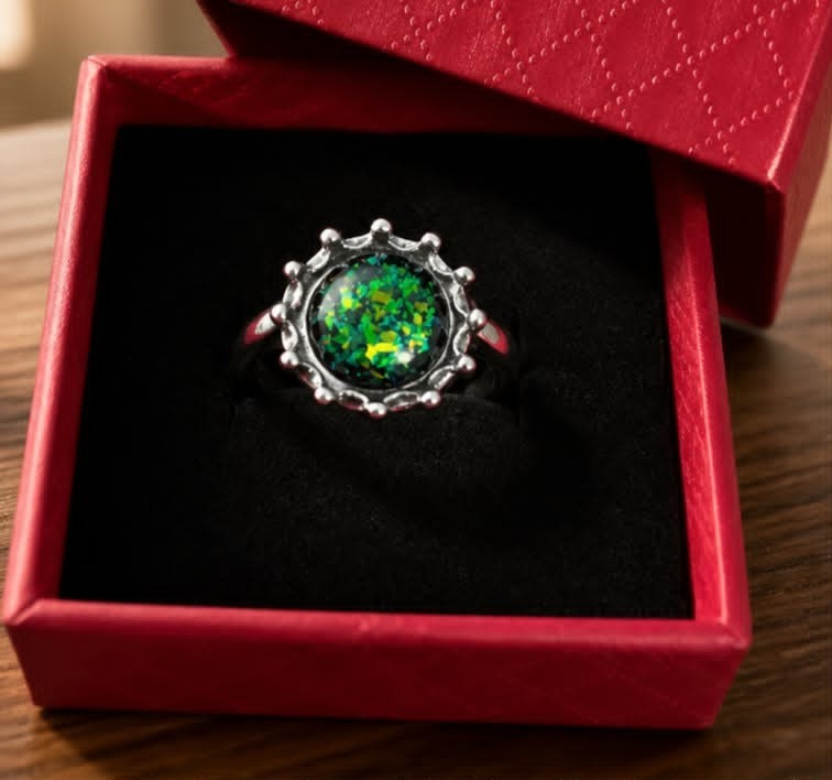 New 316L Stainless Steel Silver Ring with Green Stone for Women