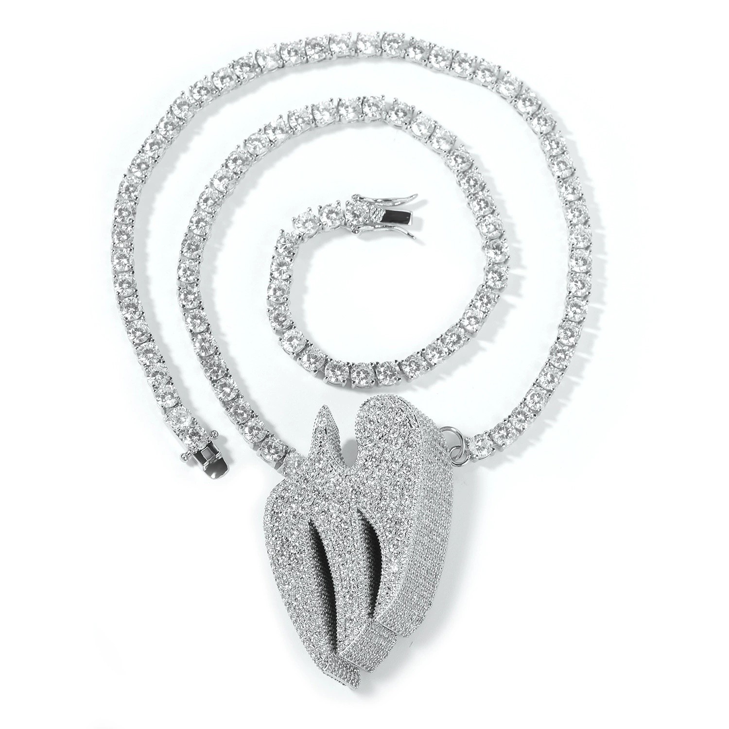 Hip Hop Jewelry Swallow Pendant Tennis Chain Necklace Gold Filled Cz Accessories