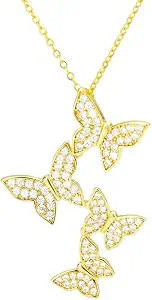 Real 925 Sterling Silver Long Zircon Butterfly Necklaces Pendant Fashion Sterlin