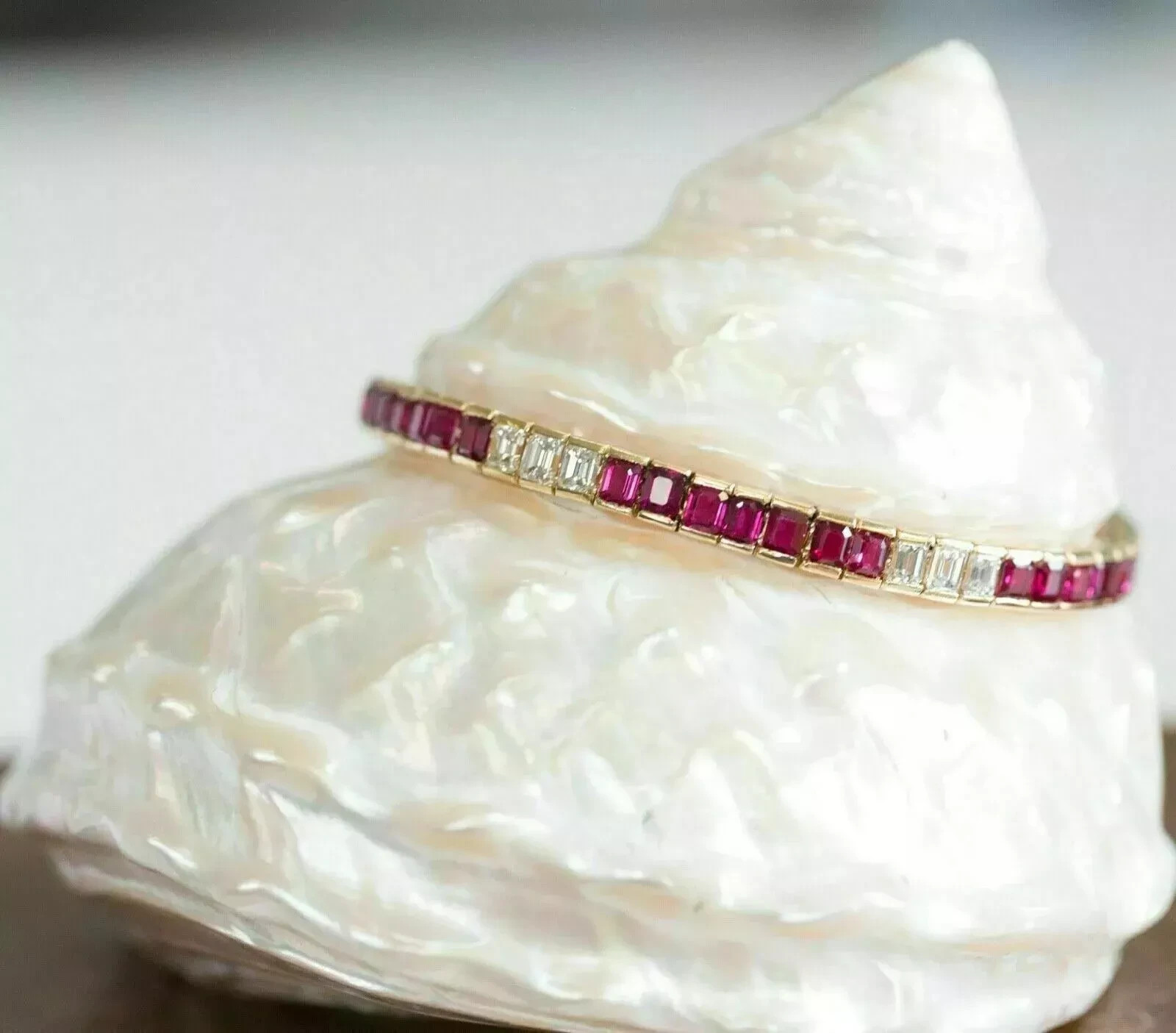 8 Ct Emerald Simulated Ruby Women’s Fancy Tennis Bracelet 14K Yellow Gold Plated