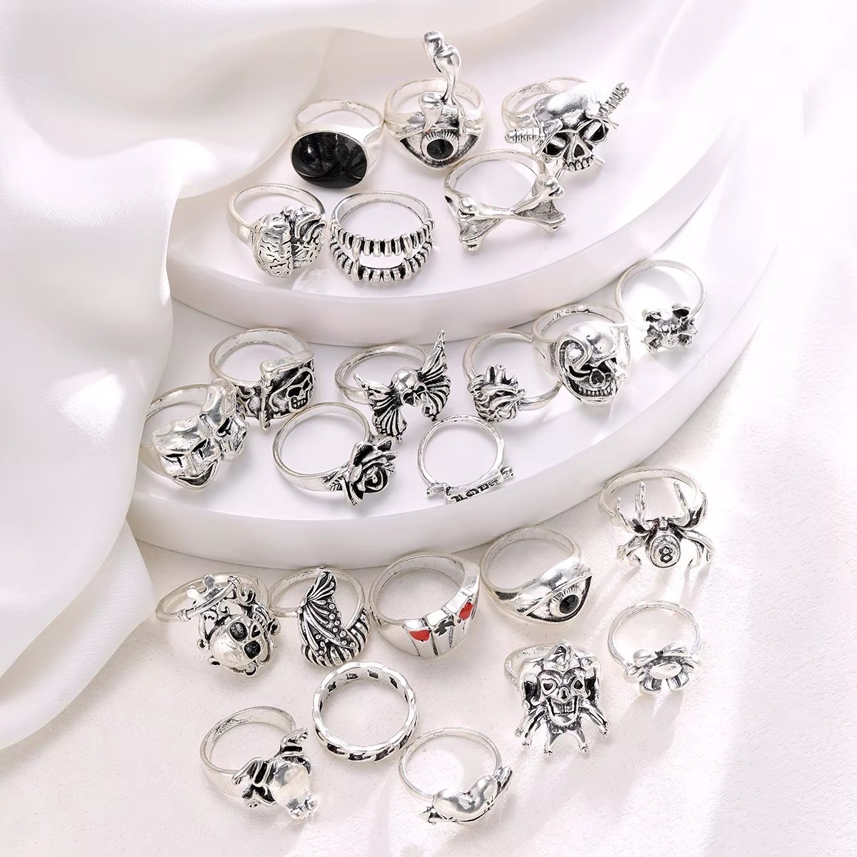 24pcs Gothic Skeleton Ring Set Punk Grunge Unisex Street Jewelry Gift Free Ships