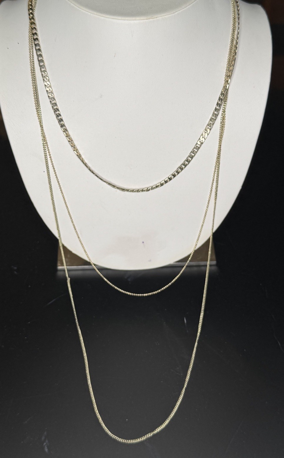 Gold & Silver Tones Triple Chain Layered Necklace Classic Retro Chic