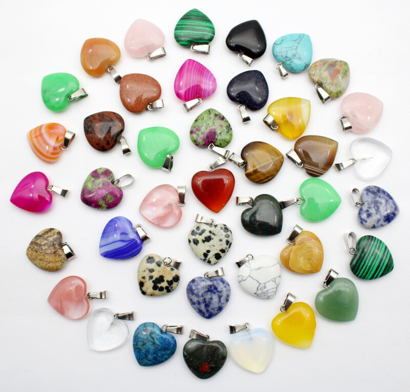 50pcs Mixed Natural Stone Heart Gemstone Stone Beads Pendants DIY Jewelry Making