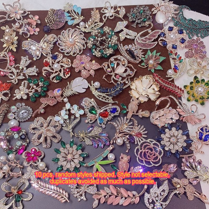 10Pcs Luxury Rhinestone Brooch Pin Set For Women Wedding Crystal Scarf Pins Lot