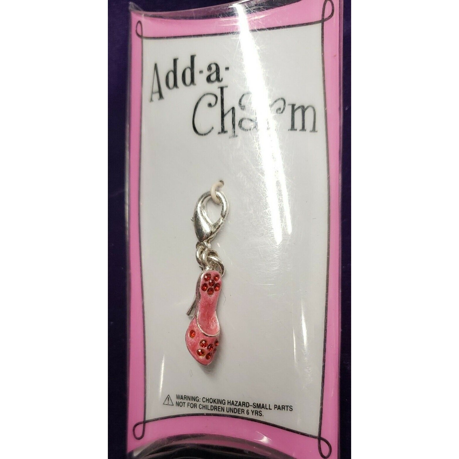 Add-a-Charm Pink High Heel Shoe with Red Rhinestones in Silver Tone, NWT