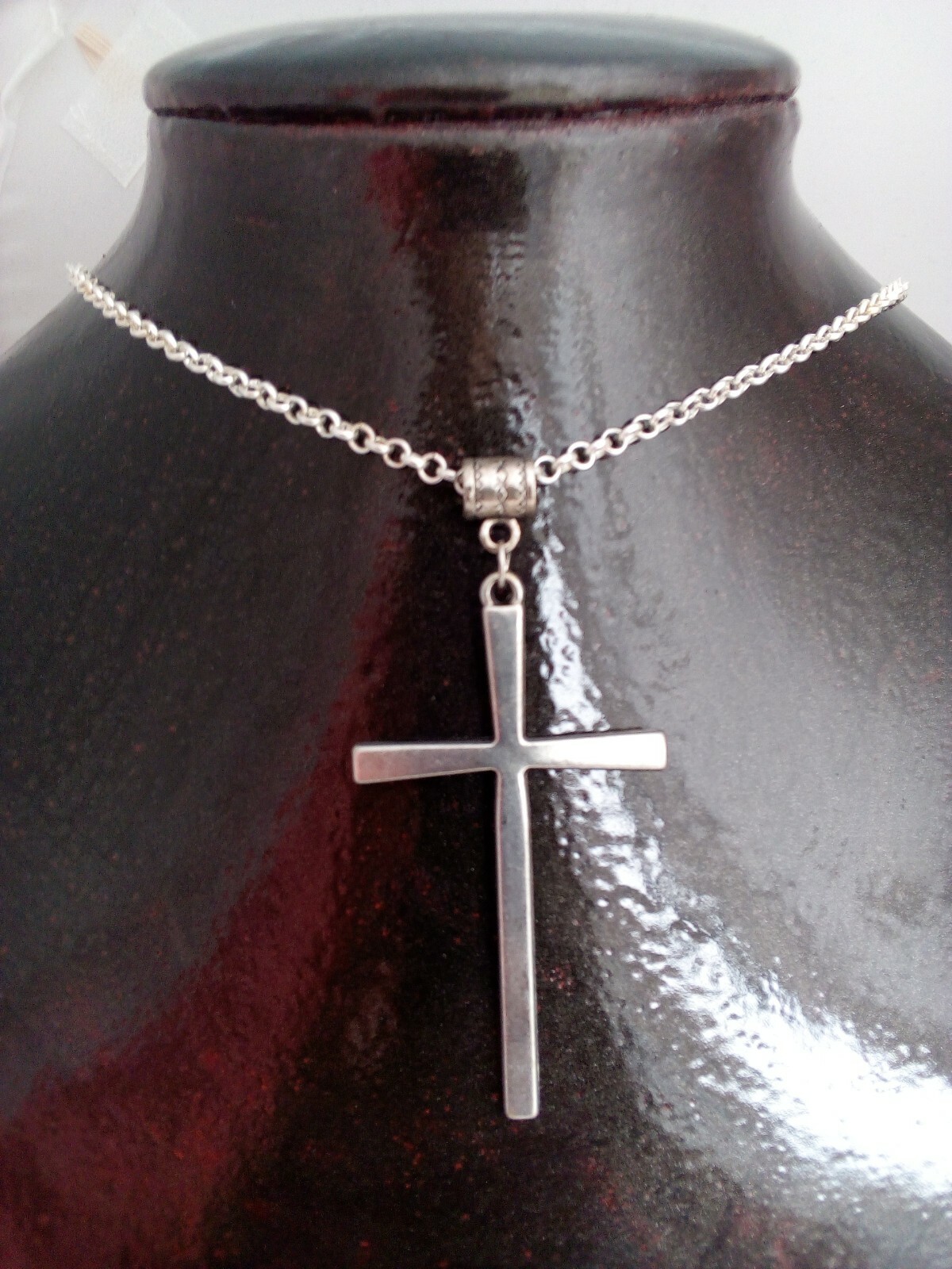 Very Long CROSS Necklace 90cm/36″ chain Large Tibet Silver Religious Gothic Rock