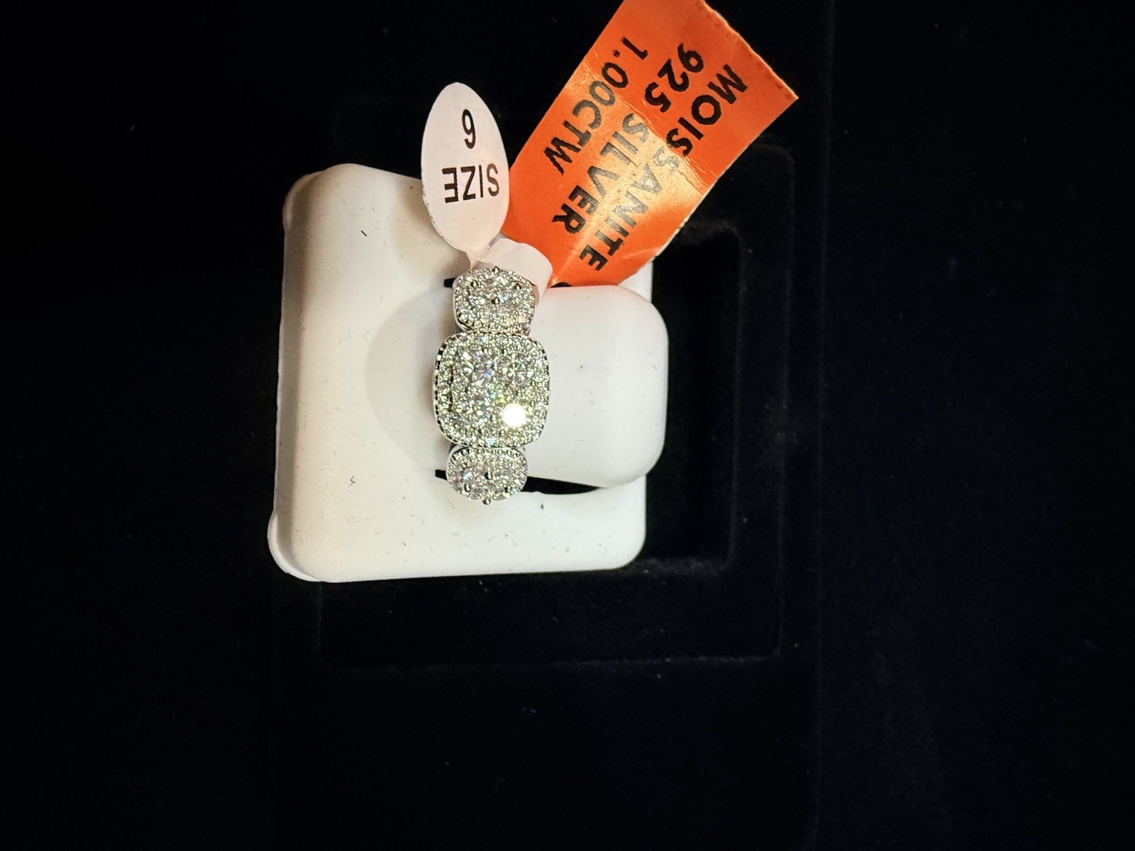 925 Sterling Silver 1 CTW Cushion Stone Cluster Halo Ring Size 6