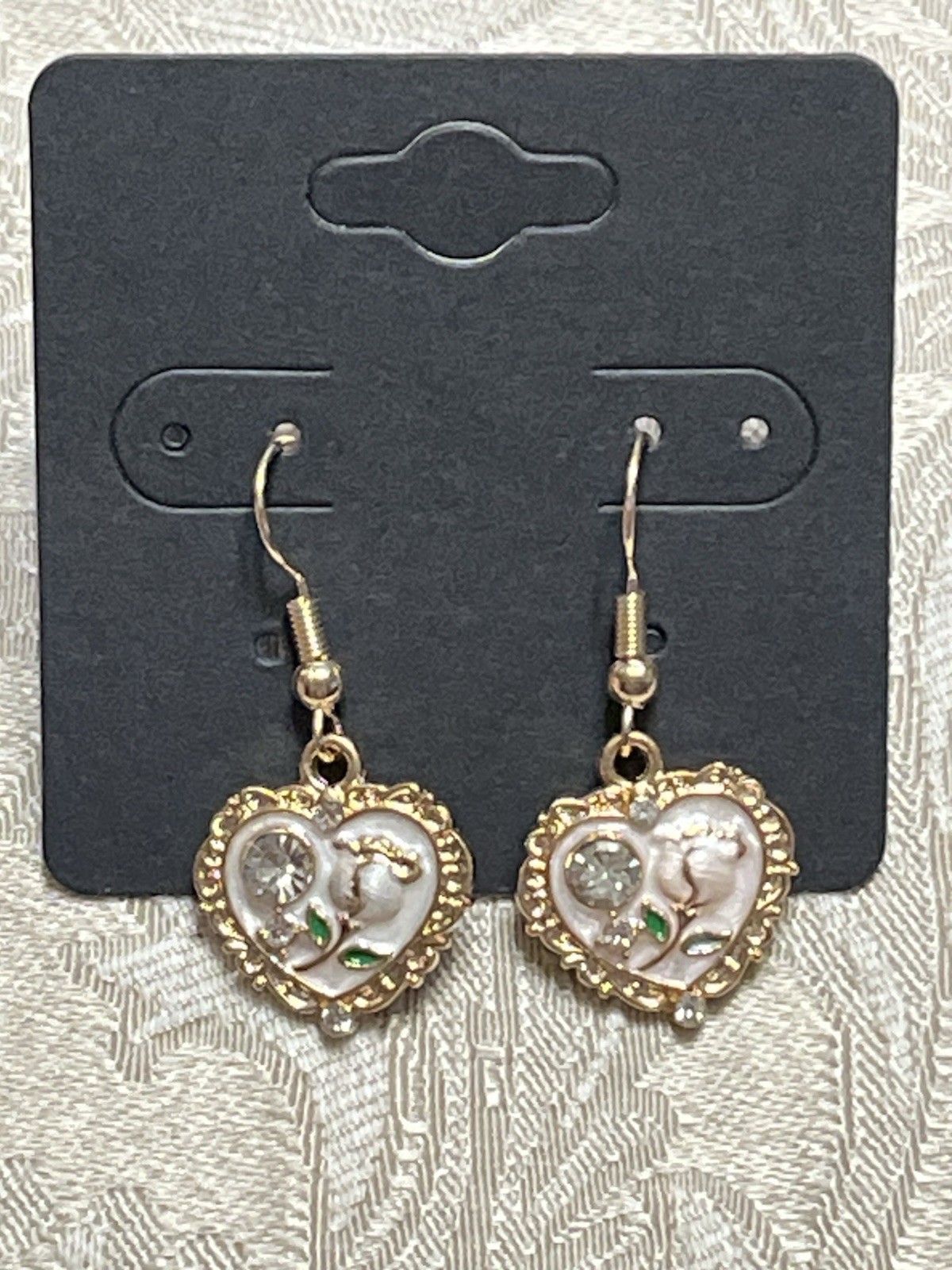 Vintage Gem Floral Heart Gold Enamel Drop Dangle Bohemian Trendy Earring Set