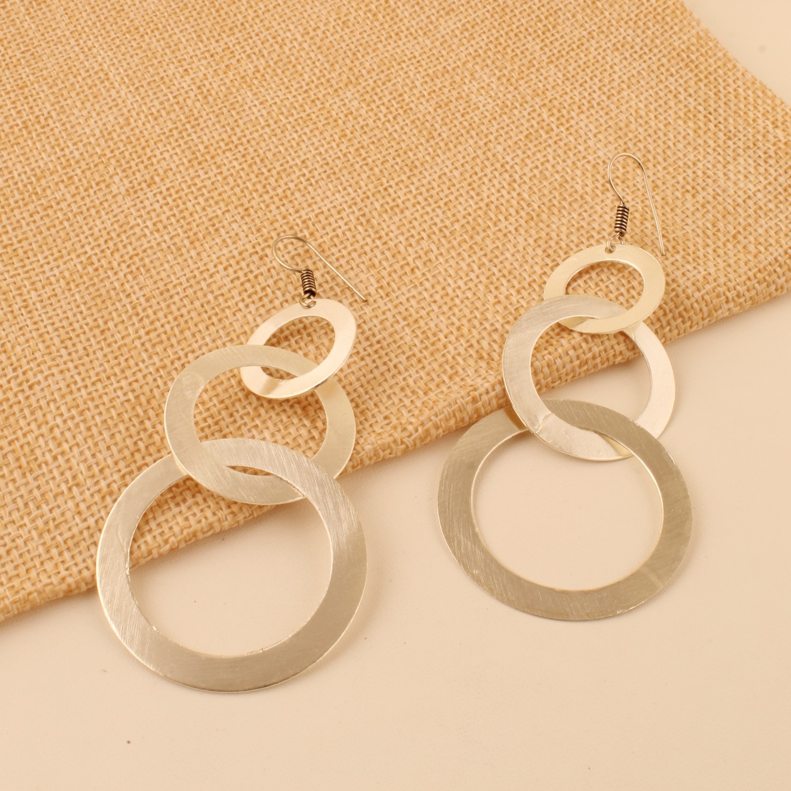Women’s Silver-Plating Multi-Layer Tiered Hoop Drop Geometric Triple Earrings