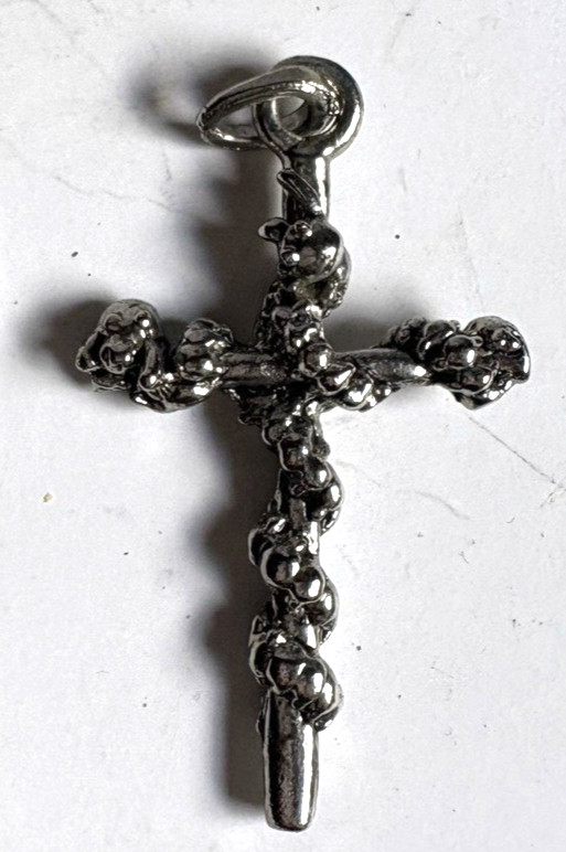 Silver Cross Pendant,( 2 1/2 x 1/2″) and simple Heart Pin ( 1 1/4 x 1 1/4″)