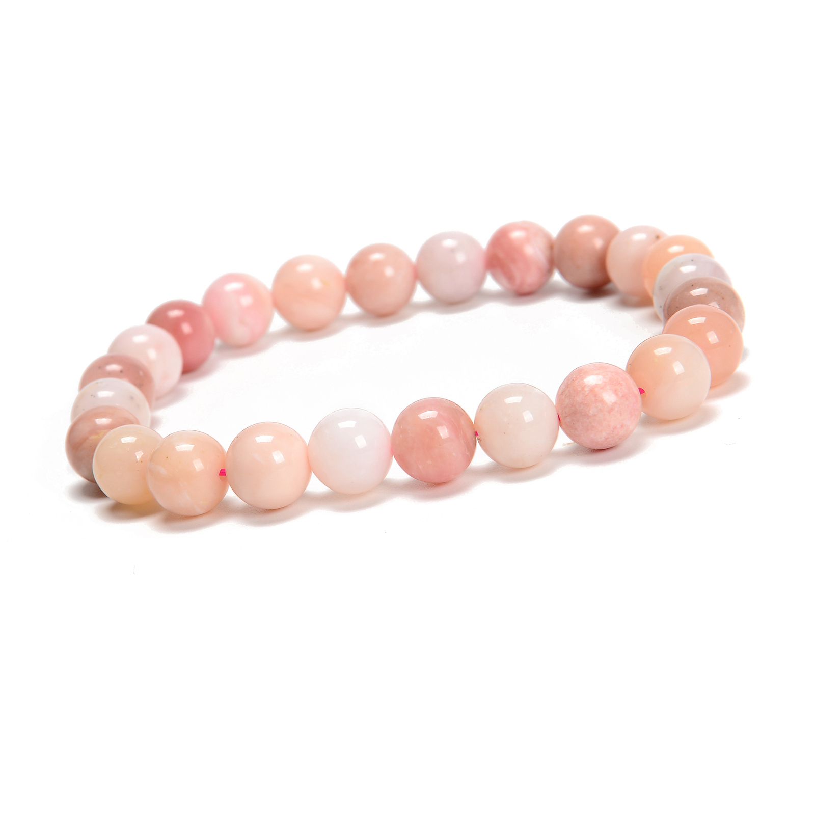 Pink Opal Smooth Round Beaded Bracelet 6mm 8mm 10mm 7.5” Length 3 PCS Per Set
