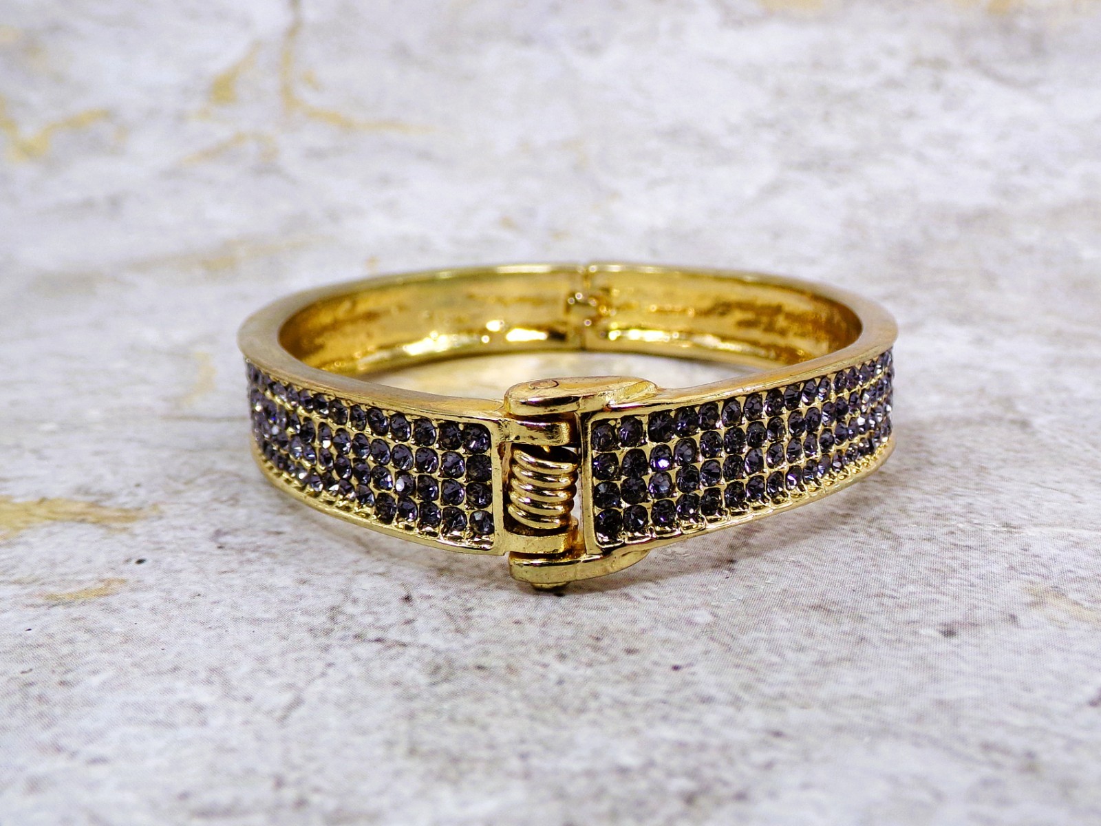 Purple pave crystal bangle bracelet, expands open, crystal on both sides NEW