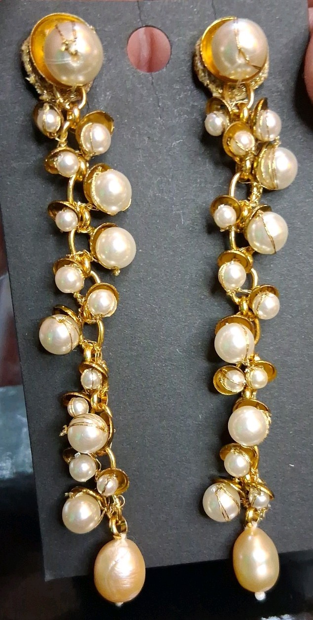 Deepa Gurnani Nani Cascading Imitation Pearl Designer Earrings Set in gold-tone