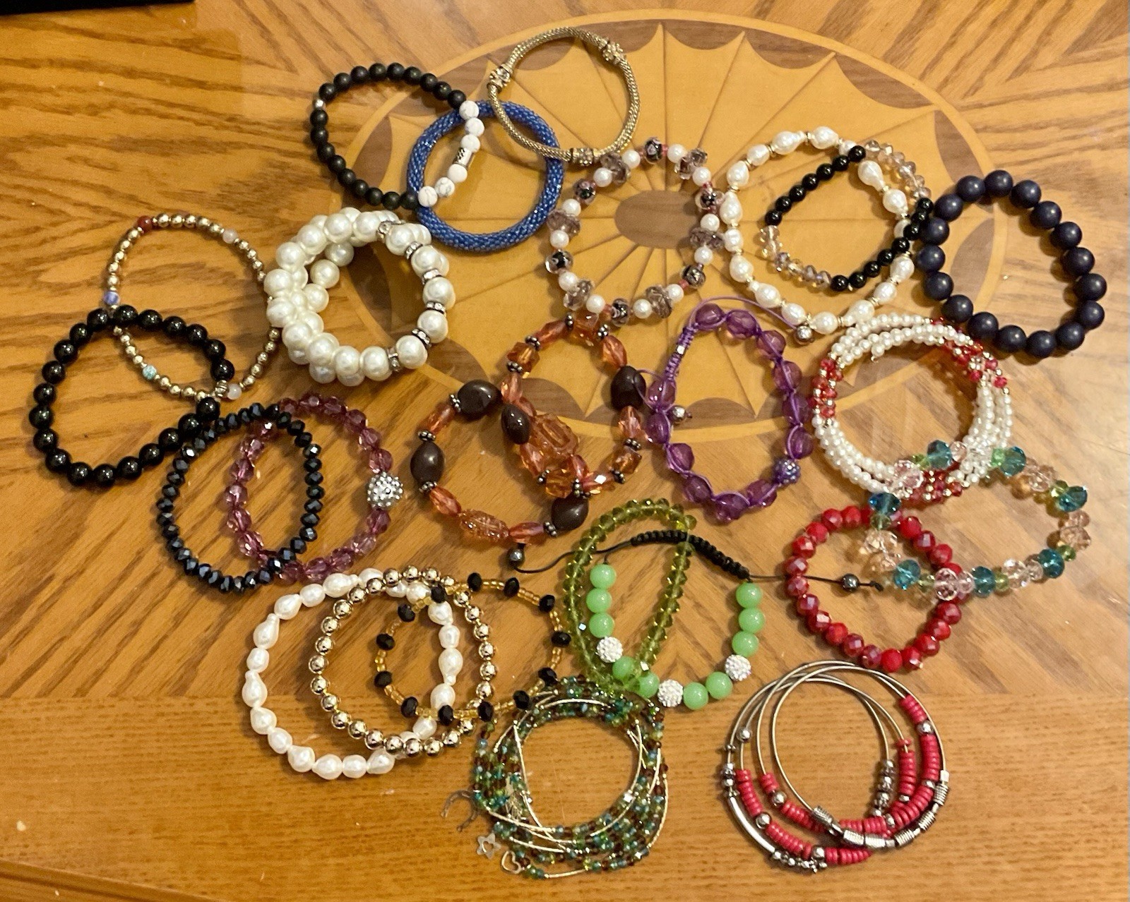 Lot of 38 Bracelets – Stretch Beaded, Wire Wrap, Multicolor, Mixed Materials