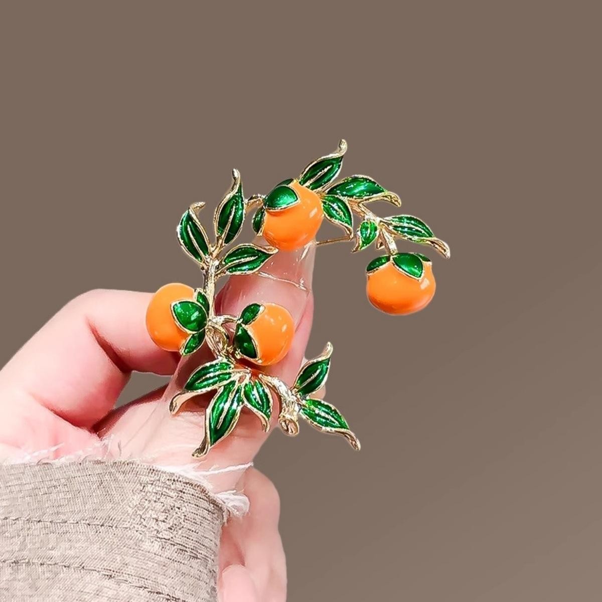 Enamel Persimmon Brooch Garden Style Fashion Lapel Pin