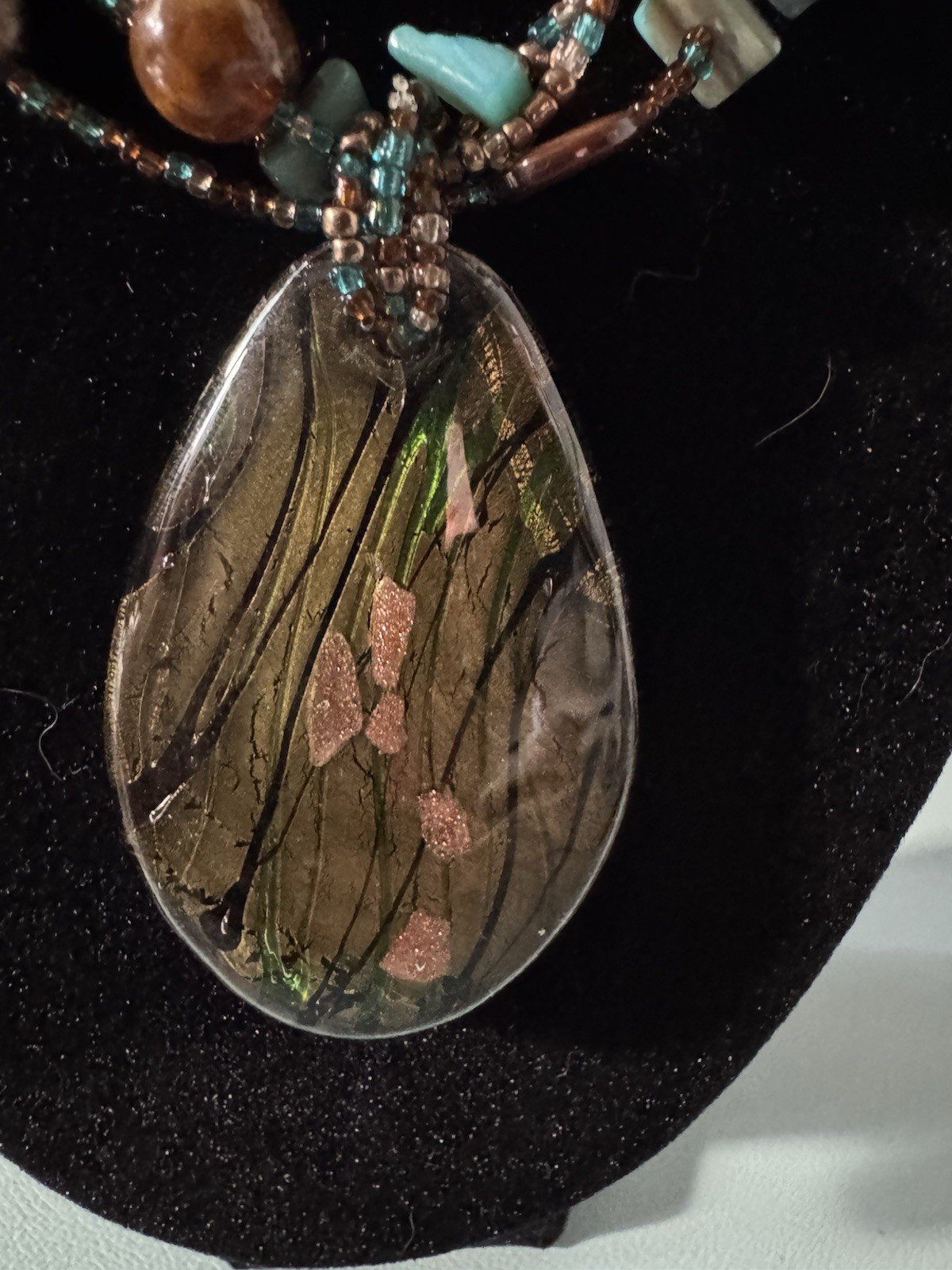Multicolor Glass Gemstone Beaded Multi-Strand Oval Pendant Necklace Bohemian