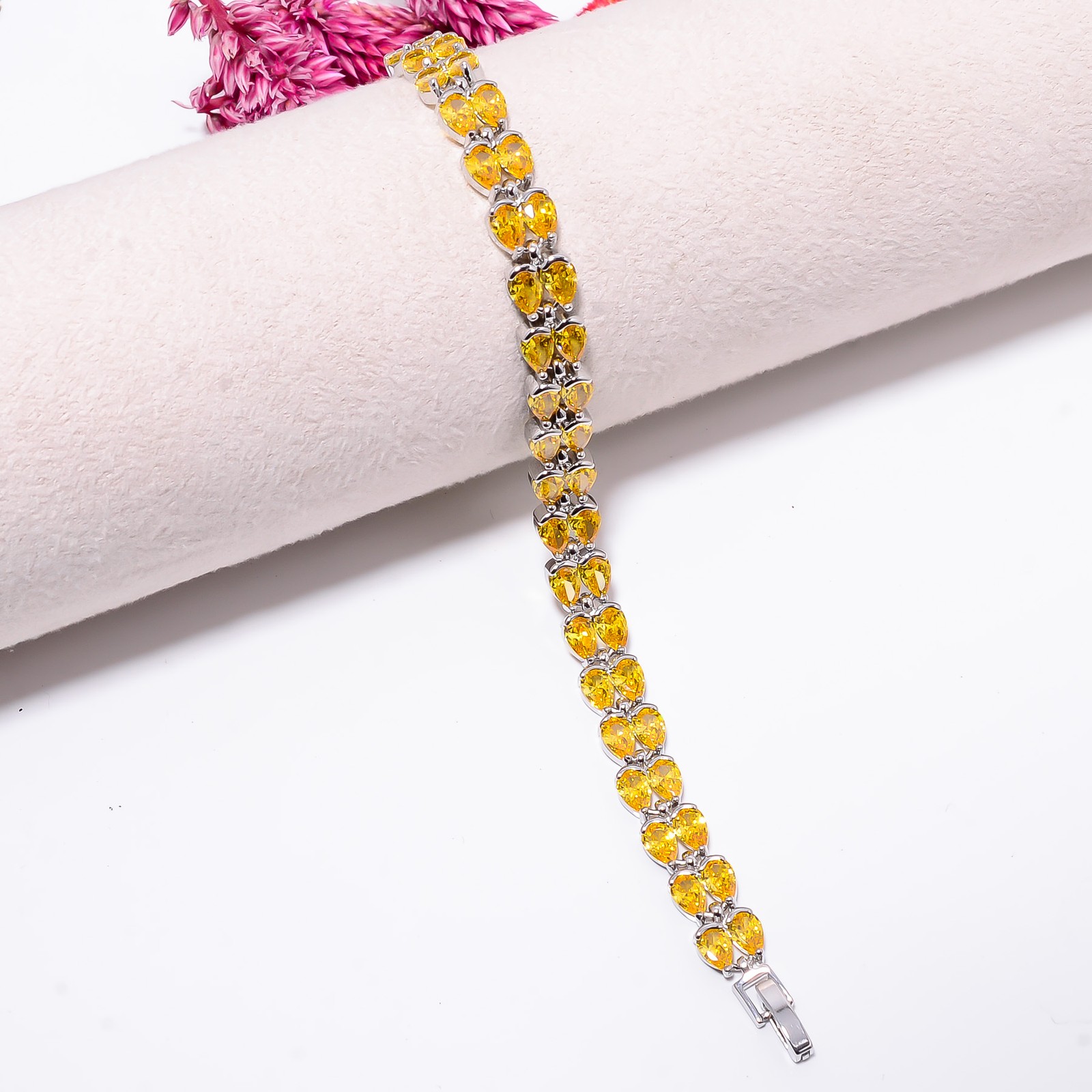 Yellow Sapphire – Simulated 925 Sterling Silver Adjustable Bracelet 7-8″ B13105