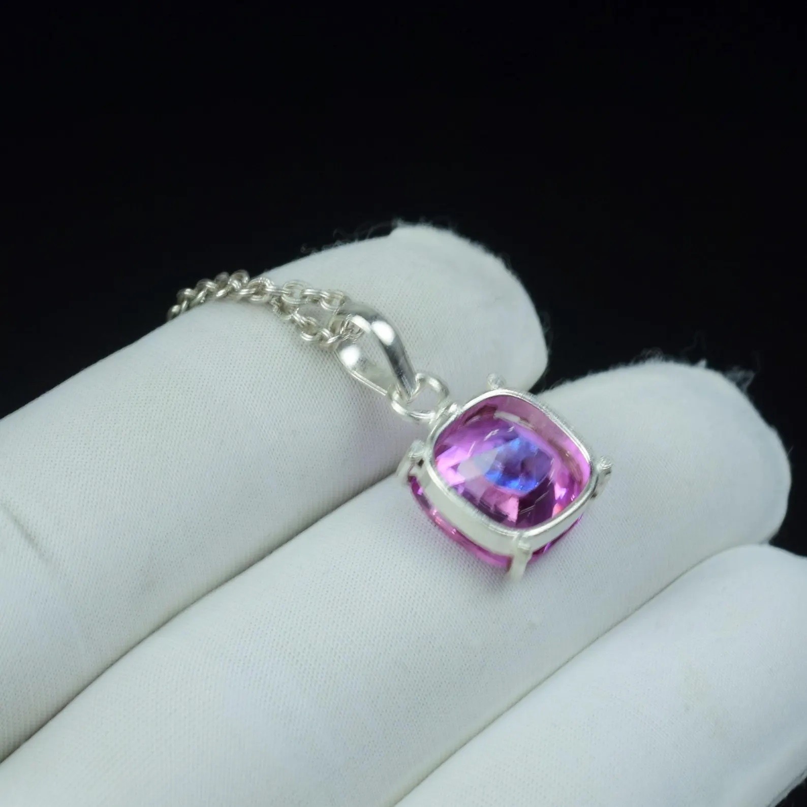 Bi-Color Pitambari Sapphire Cushion Cut Natural 15.85 Ct 925 Silver Pendant Gem