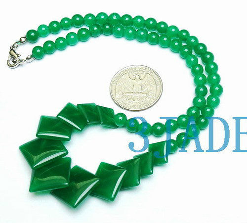 17″ Translucent Imperial Green Quartz / Malaysia Jade Necklace