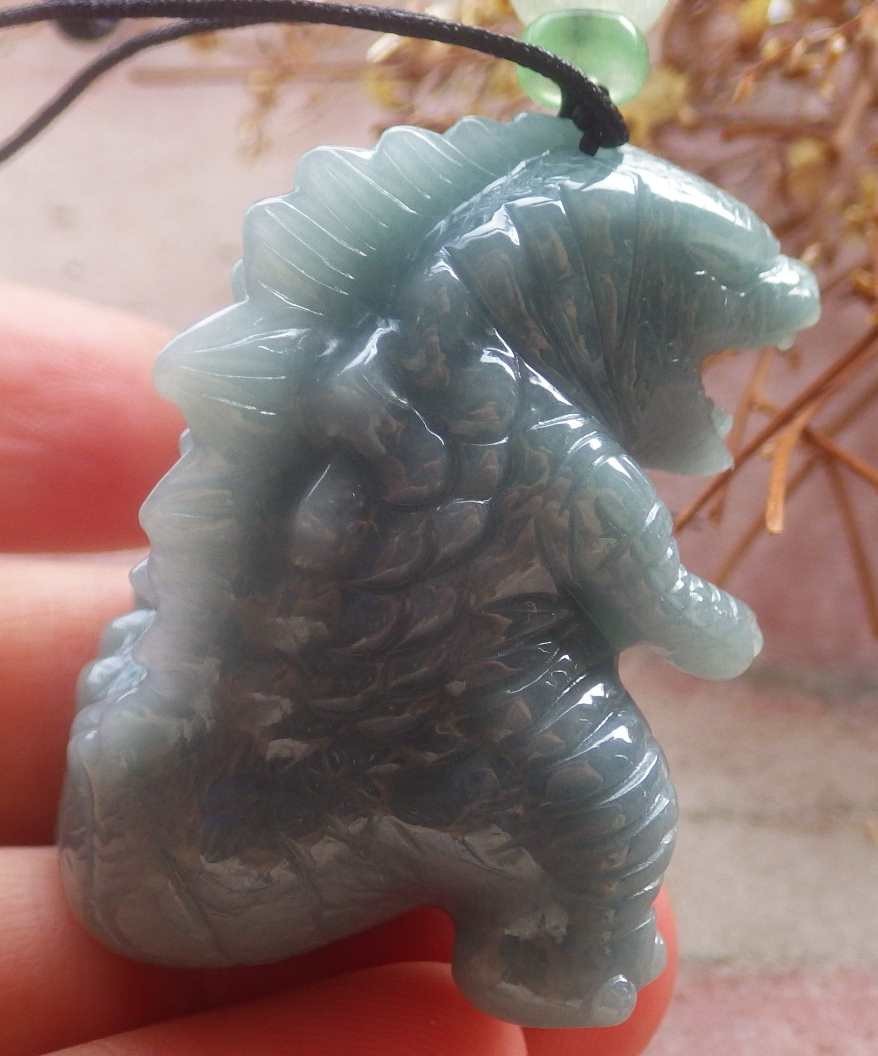 Video Certified Green 100% Natural A Jade jadeite Pendant Godzilla 哥斯拉 720795 AS