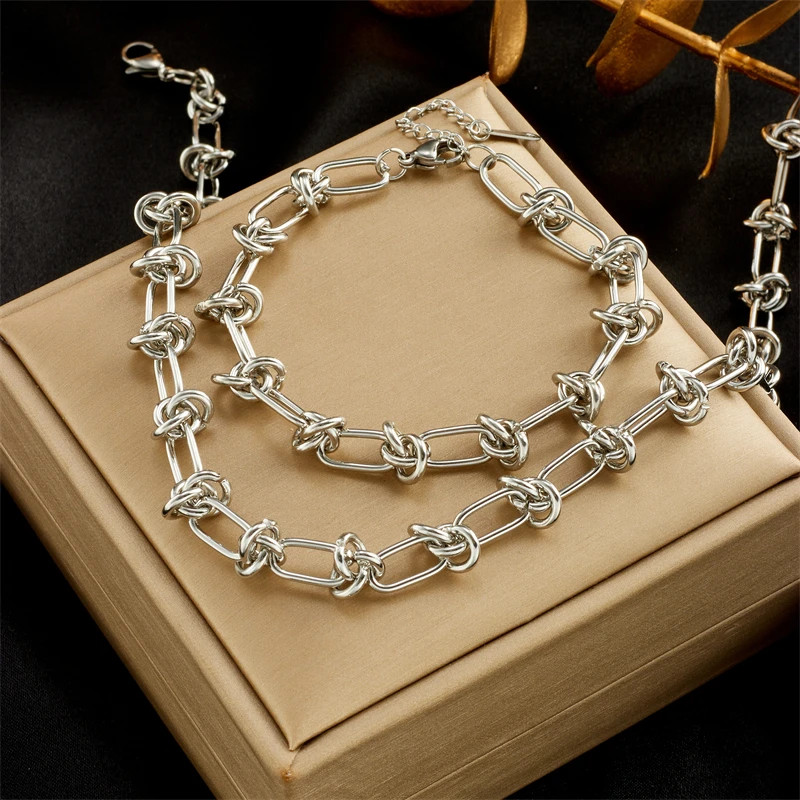 316L Stainless Steel Gold Silver Color Twist Womens Girl Jewelry Set